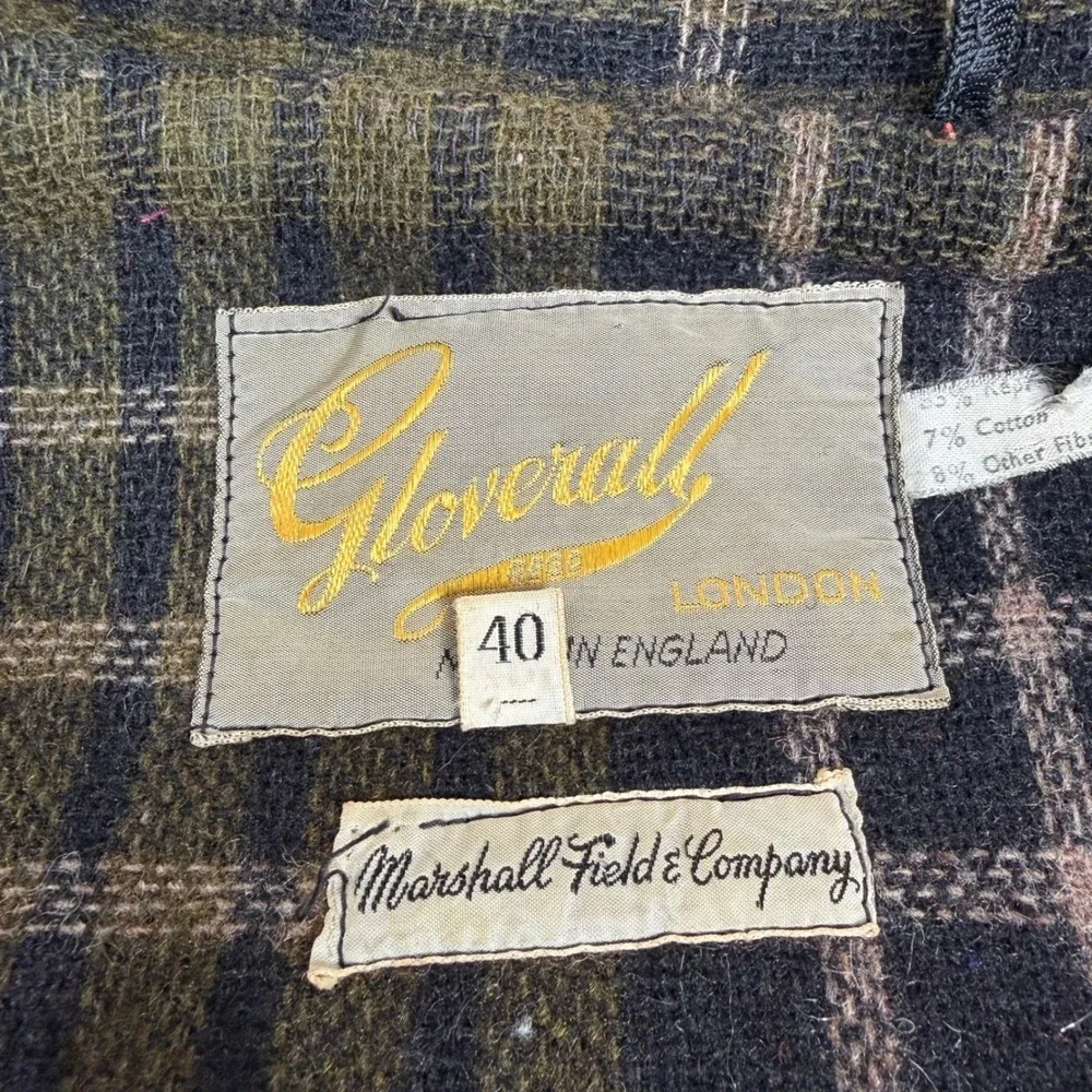 Gloversall‎ London Duffle Coat Hooded Wool Toggle Gold Label Green 40 VTG 60's